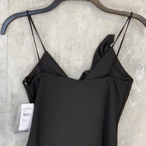 MISSGUIDED Solid Black Strappy Frill Detail Sleeveless Bodycon Mini Dress SZ 4 - Picture 3 of 11